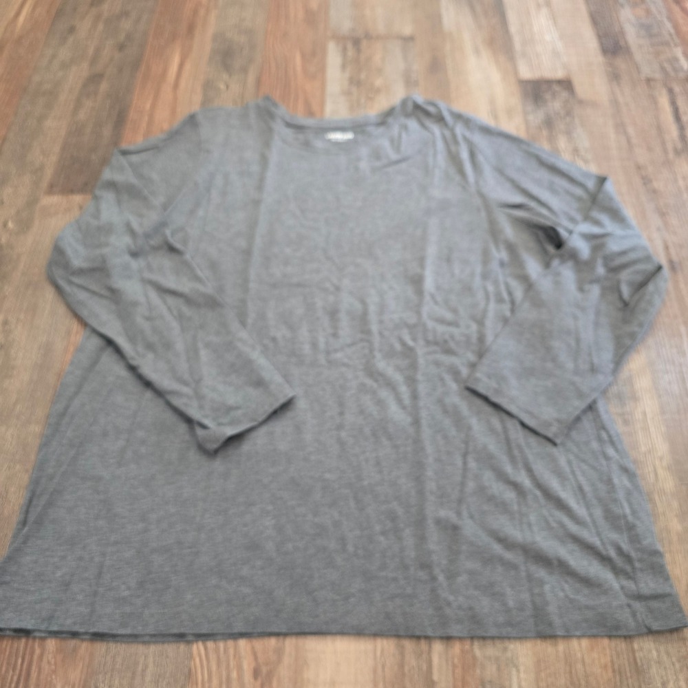 Lands' End T-Shirt Womens 1X Grey Supima Cotton Relaxed Fit Long Sleeve 476520